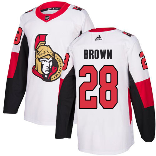 Adidas Ottawa Senators 28 Connor Brown White Road Authentic Stitched Youth NHL Jersey